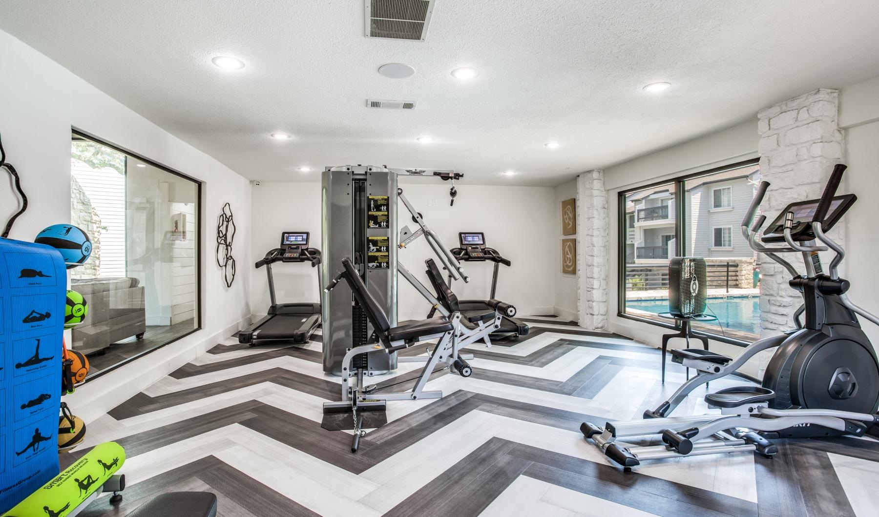 a gym with exercise equipment